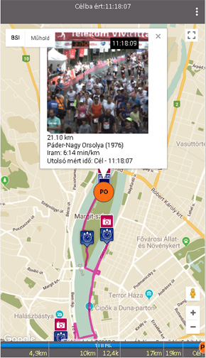 Képernyő a 33. Telekom Vivicittá bsi.raceinfo.hu alkalmazásból