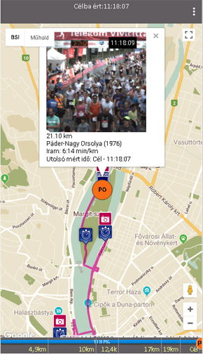 Képernyő a 33. Telekom Vivicittá bsi.raceinfo.hu alkalmazásból